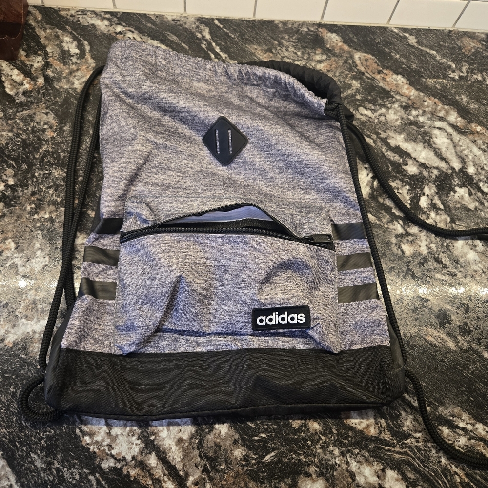 Adidas Black and Gray Drawstring Backpack